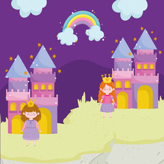 Wall Mural - princess tale cartoon princesses character castles rainbow