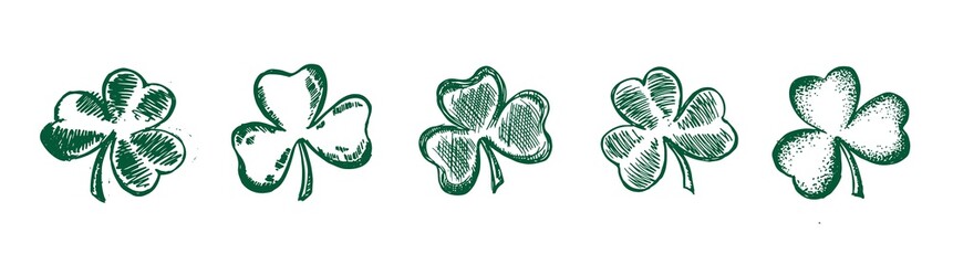 Clover set, hand drawn style. Patrick day.	Vector illustration.
