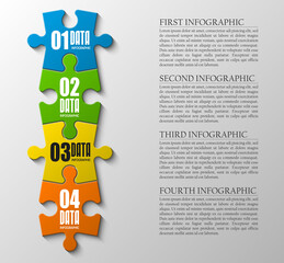 Fototapete - Four sided 3d puzzle presentation infographic template with explanatory text field for business statistics