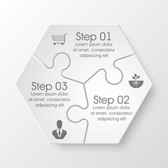 Fototapete - Three sided 3d puzzle presentation infographic template with explanatory text field for business statistics