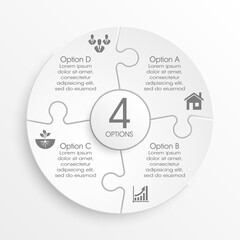 Poster - Four sided 3d puzzle presentation infographic template with explanatory text field for business statistics