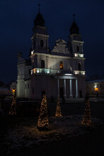 Sanctuary, Basilica Of The Nativity Of The Blessed Virgin Mary In Chełm In Eastern Poland Near Lublin, At Dusk In Winter