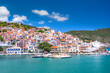 View of town and port at the island Skopelos, northern Sporades, Greece