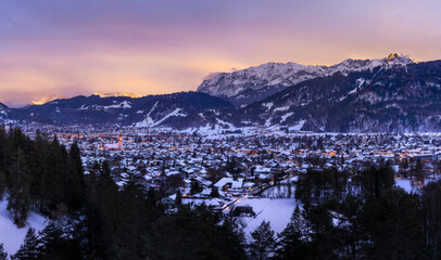 Wall Mural - sunrise over mountain village - garmisch-partenkirchen, germany