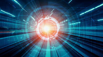 digital data flow on road with motion blur to create vision of fast speed transfer . concept of futu