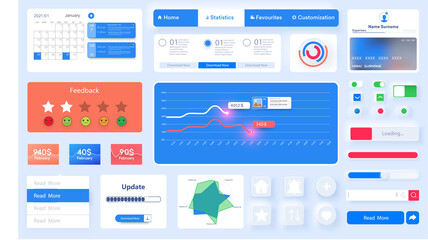Poster - ui, ux kit for mobile app and websites vector design template. unique neumorphic ui ux design kit. m