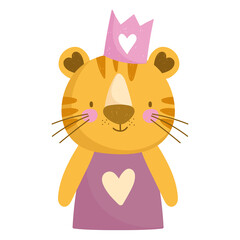 Poster - cartoon female tiger with crown animal portrait character