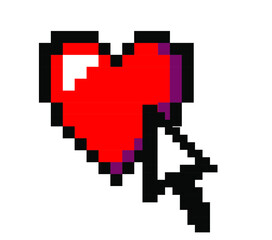 Aufkleber - Pixel art heart with arrow. Vector 8-bit retrowave and vaporwave style illustration.