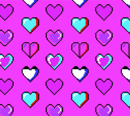 Aufkleber - Pattern made of pixel hearts, design for wrapping paper. Vector background for Saint Valentine's Day.
