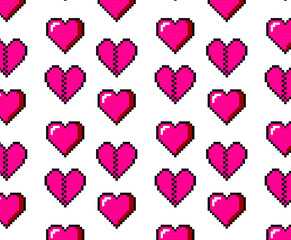 Aufkleber - Pattern made of pixel hearts, design for wrapping paper. Vector background for Saint Valentine's Day.