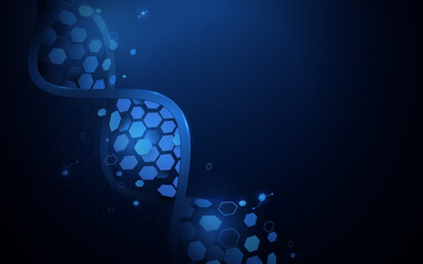 Poster - DNA molecules structure with abstract technology, science futuristic hi-tech concept on blue background
