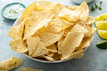 Wall Mural - Corn tortilla chips in a bowl ready to be eaten