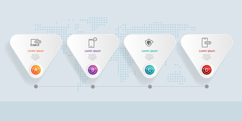 Wall Mural - abstract horizontal timeline infographics 4 steps with world map for business and presentation