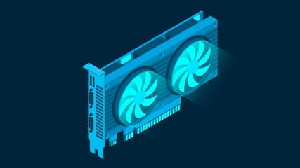 Fototapete - 3d isometric video graphic card. Video Graphics Card for cryptocurrency mining or gaming. Personal computer hardware components. 4K loop video footage