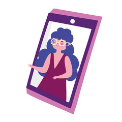 Poster - virtual party woman celebrating video smartphone cartoon