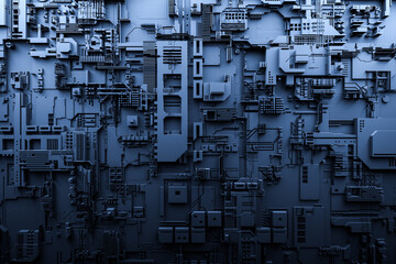 Poster - 3d illustration of a realistic model of a robot or blue cyber armor. close-up equipment for mining c