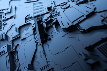 Poster - 3d illustration of a realistic model of a robot or blue cyber armor. close-up equipment for mining c
