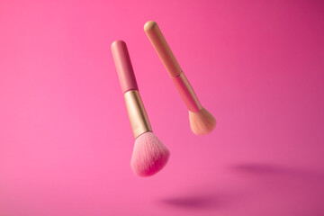 beauty cosmetic makeup product layout. fashion woman make up brushes. stylish design background. cre