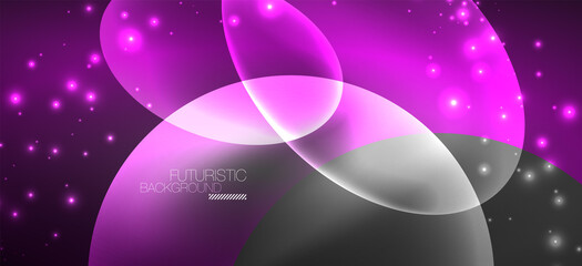 Neon ellipses abstract backgrounds. Shiny bright round shapes glowing in the dark. Vector futuristic illustrations for covers, banners, flyers and posters and other