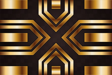 Poster - cross face with black and gold gradient premium background with luxury golden geometric elements. Horizontal layout with transparency of dot, stripped line and square pattern.