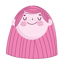 cute face girl pink hair cartoon character children