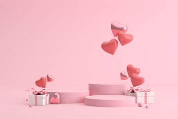 Aufkleber - Mock up podium of gift box with balloons in heart shape. 3d rendering.