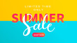 © tandav - Summer sale banner, sea and sun in a simplified style with offer of large discounts in stores.Hot season clearance poster,invitation for shopping, special offer card, template for design.Vector