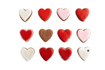 Gingerbread hearts festive on Valentines Day isolated on white background. Mothers day. Womans day. Valentines day