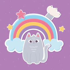 Canvas Print - cute cat pet rainbow decoration cartoon style sticker