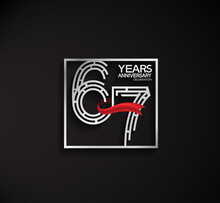 67 Years Anniversary Logotype With Square Silver Color And Red Ribbon Can Be Use For Special Moment And Celebration Event