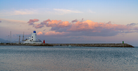 Sticker - view of the marina and harbor at La Duquesa in Andalusia at sunset