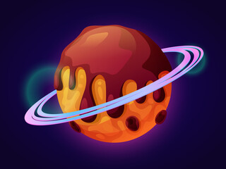 Poster - Fantasy or fiction planet with chocolate topping and glazing. Sweet dessert or celestial body found in universe and outer space. Exploration of cosmos and constellations. Cartoon vector in flat style