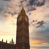 Fototapeta Big Ben - big ben tower clock and impressive sunset sky, London UK