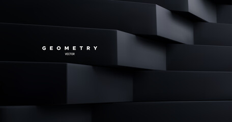 Poster - Black architectural background. Minimalist geometric decoration.