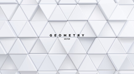 Poster - Geometric background of white triangle mosaic shapes