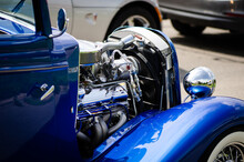 Hot Rod Engine Detail - Driving On Street, Blue Hot Rod