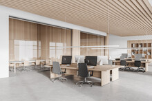 Wooden And White Open Space Office Corner