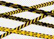 Set of warning tapes isolated on transparent background. Warning tape, danger tape, caution tape, under construction tape. Vector illustration