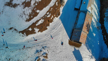 Wall Mural - Italian Dolomites in Winter. Aerial view of Misurina