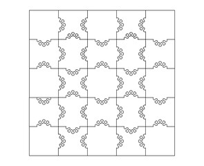 Fototapete - Set of 25 jigsaw puzzle pieces with virus element. Puzzle with different types of details and the ability to move each part. Black and white vector illustration isolated on white background.