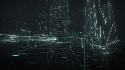 Wall Mural - creating digital model of a city. artificial intelligence technology concept. smart city