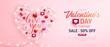 Happy Valentine's Day Sale Poster or banner with symbol of heart from LED String lights and valentine elements on pink background. Promotion and shopping template for love and Valentine's day concept.
