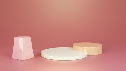 Fototapete - 3d rendering. Abstract white geometry three shape on pink background. podium minimalist mock up scene.