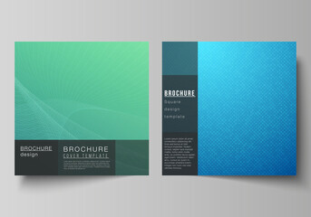 Poster - The minimal vector illustration of editable layout of two square format covers design templates for brochure, flyer, magazine. Abstract geometric pattern with colorful gradient business background.