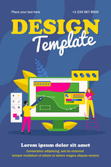 Poster - tiny people drawing with pen in graphic editor isolated flat vector illustration. cartoon creative g