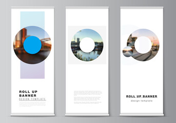 Poster - vector layout of roll up mockup templates for vertical flyers, flags design templates, banner stands