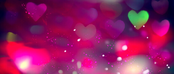 Wall Mural - valentine's day background. holiday blinking abstract valentine backdrop with glowing colourful hear