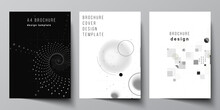 Vector Layout Of A4 Cover Mockups Templates For Brochure, Flyer Layout, Booklet, Cover Design, Book Design. Abstract Technology Black Color Science Background. Digital Data. Minimalist High Tech.