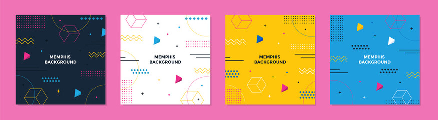 Abstract Colorful Memphis Square Background. Trendy geometric abstract square template.