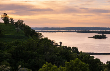 Canvas Print - Dnipro river summer evening view from Taras Hill or Chernecha Hora (Monk Hill - important landmark of the Taras Shevchenko National Preserve, Kaniv, Cherkasy Region, Ukraine.